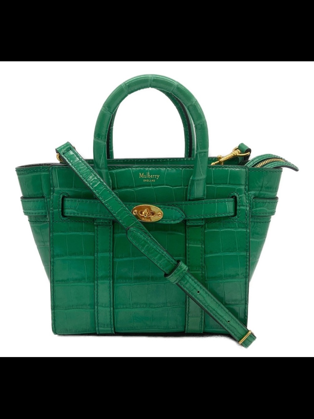 Mulberry Green Croc-Embossed Leather Small Tote with Gold Hardware